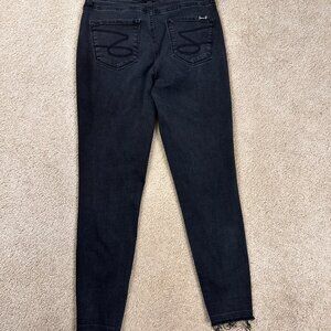 Seven 7 Skinny Jeans Women's Size 10 Black Denim Ankle Stretch Mid Rise Raw Hem